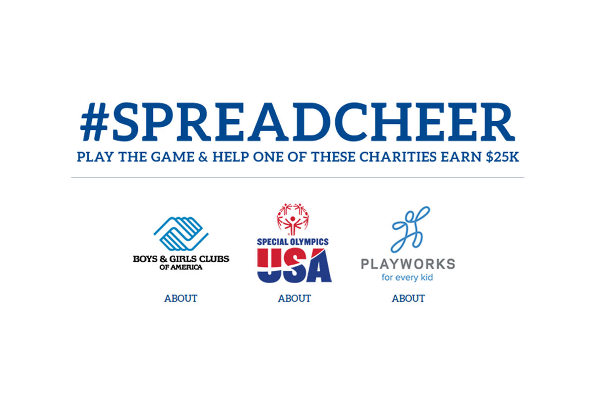 The hashtag #SpreadCheer is positioned above the three logos of Boys & Girls Clubs of America, Special Olympics USA and Playworks.