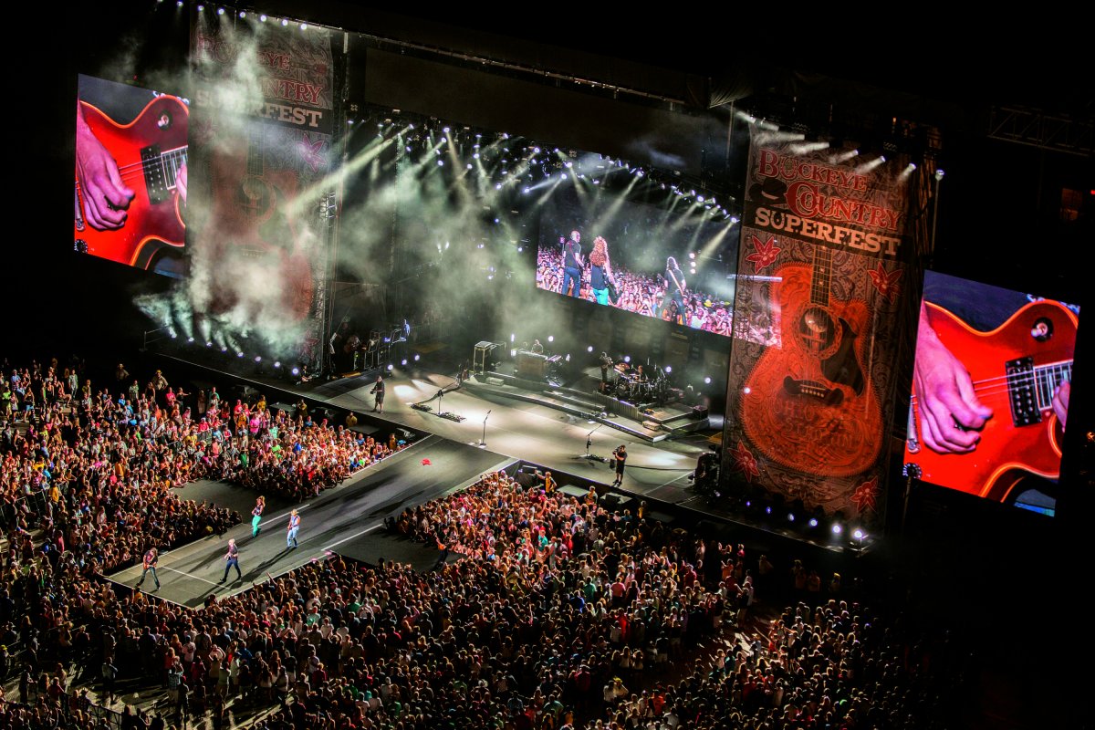 Overhead shot of the crowd around the stage during a performance at Buckeye Country Superfest
