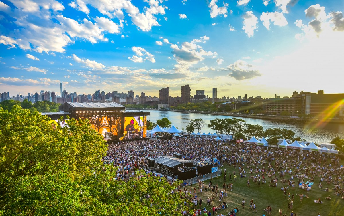 Aerial image of Panorama festival and the NY city skyline