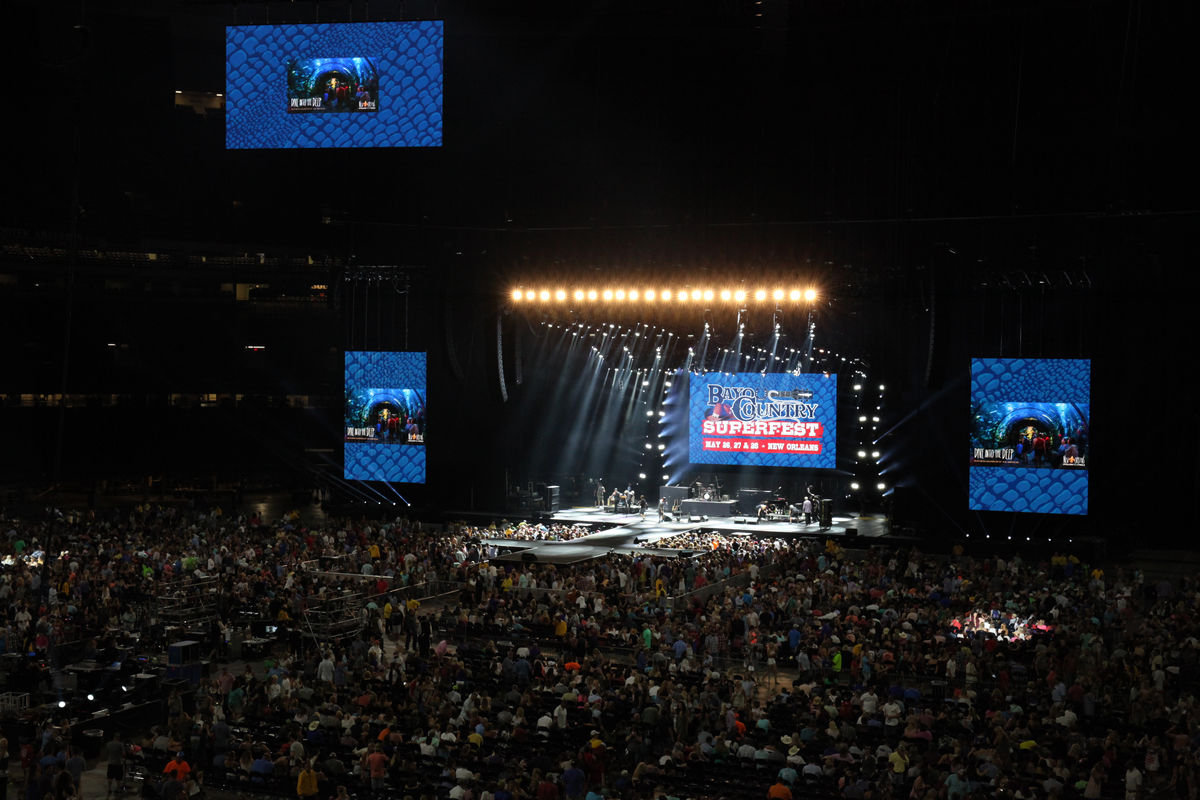 View of stage at night during festival