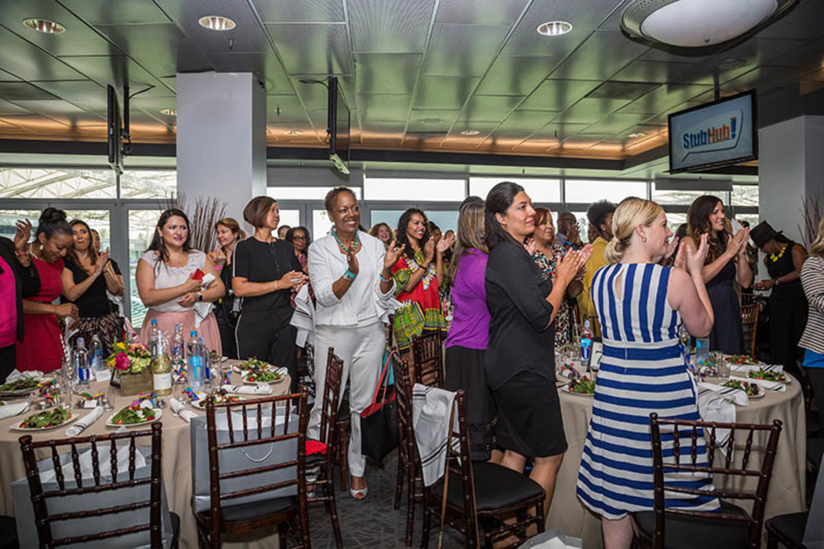 Top female executives in the entertainment industry applaud panelists following empowering afternoon at the Third Annual Women in Entertainment Luncheon at StubHub Center in 2016.