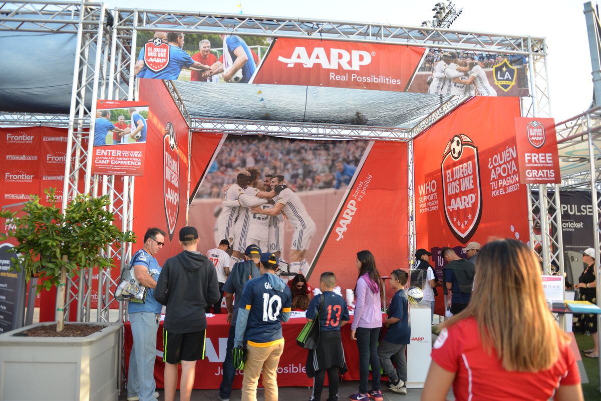 AARP spotlights and celebrates local Los Angeles community volunteers on the concourse of the LA Galaxy’s home stadium, StubHub Center in Carson, Calif.