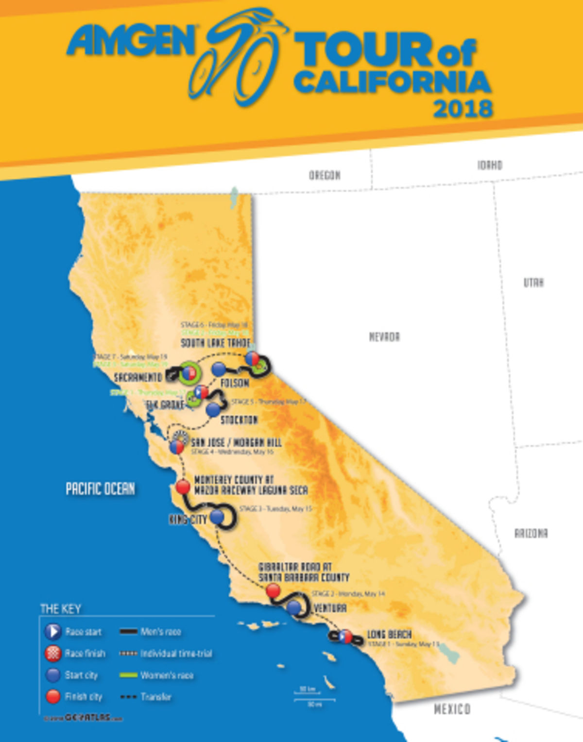 Amgen Tour of California 2018 Race Routes