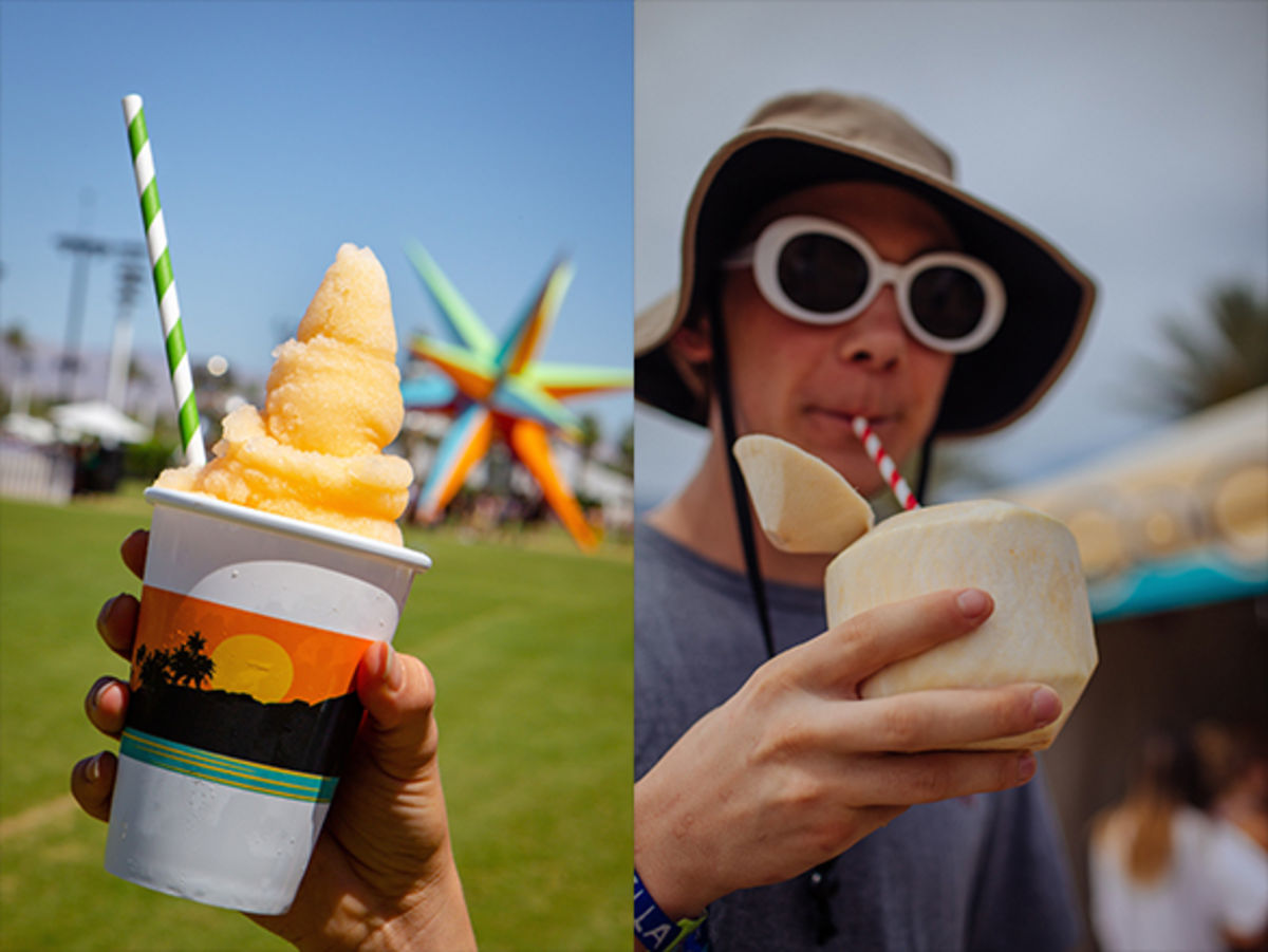 Guests enjoy beverages with biodegradable straws at Coachella Music and Arts Festival.
