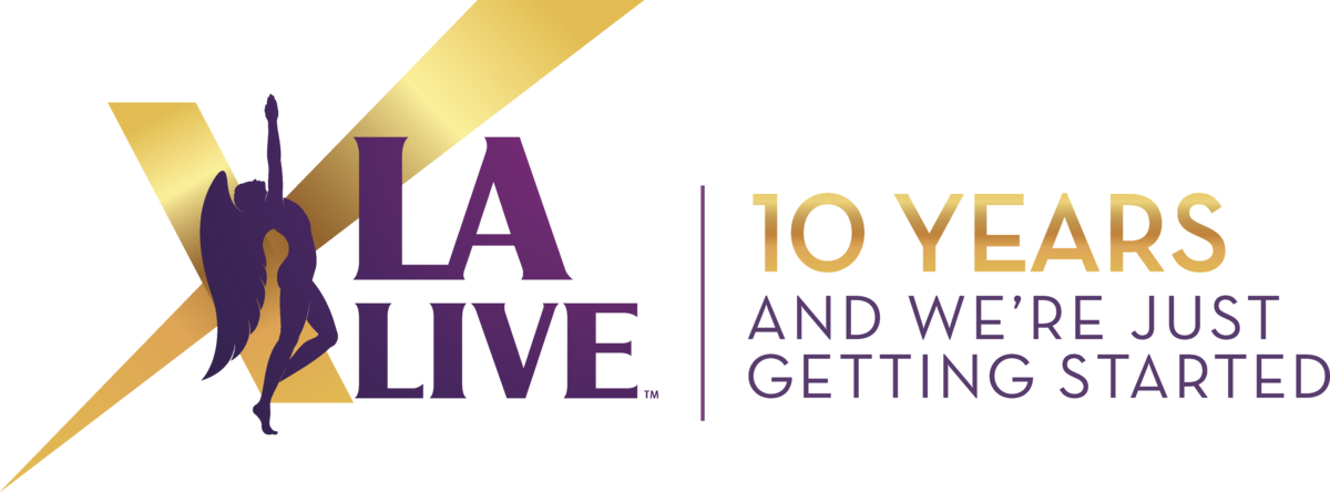 L.A. LIVE Anniversary logo that reads "10 years and we're just getting started"