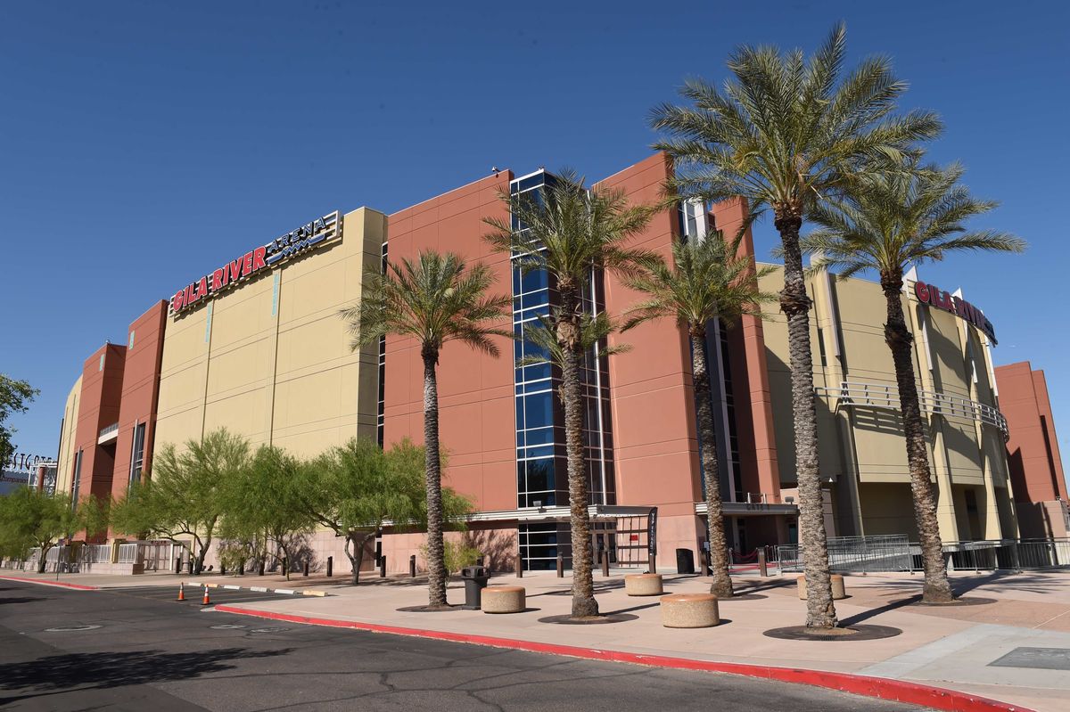 An external shot of Gila River Arena in Glendale, Arizona. 