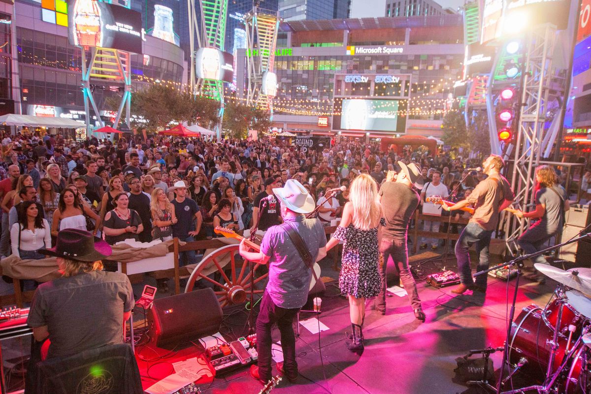 Crowds gather around the stage of country performers at L.A. LIVE during Round Up.