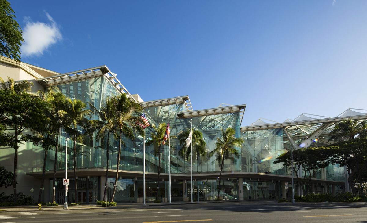 Exterior shot of the Hawaii Convention Center in Honolulu. 
