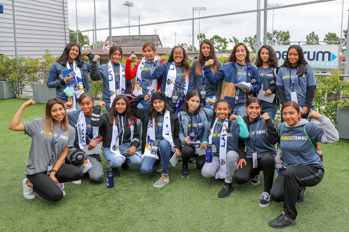 More than 100 students from the Los Angeles area participate in the LA Galaxy’s inaugural LA Galaxy High School Girls Summit, which focuses on mentorship and college readiness, at StubHub Center on October 13, 2018.