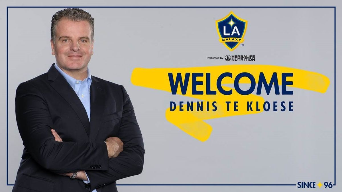 Photo of Dennis te Kloese with an LA Galaxy graphic next to him.