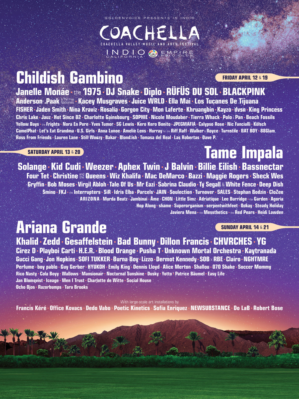 2019 Coachella poster featuring the full weekend lineup. 