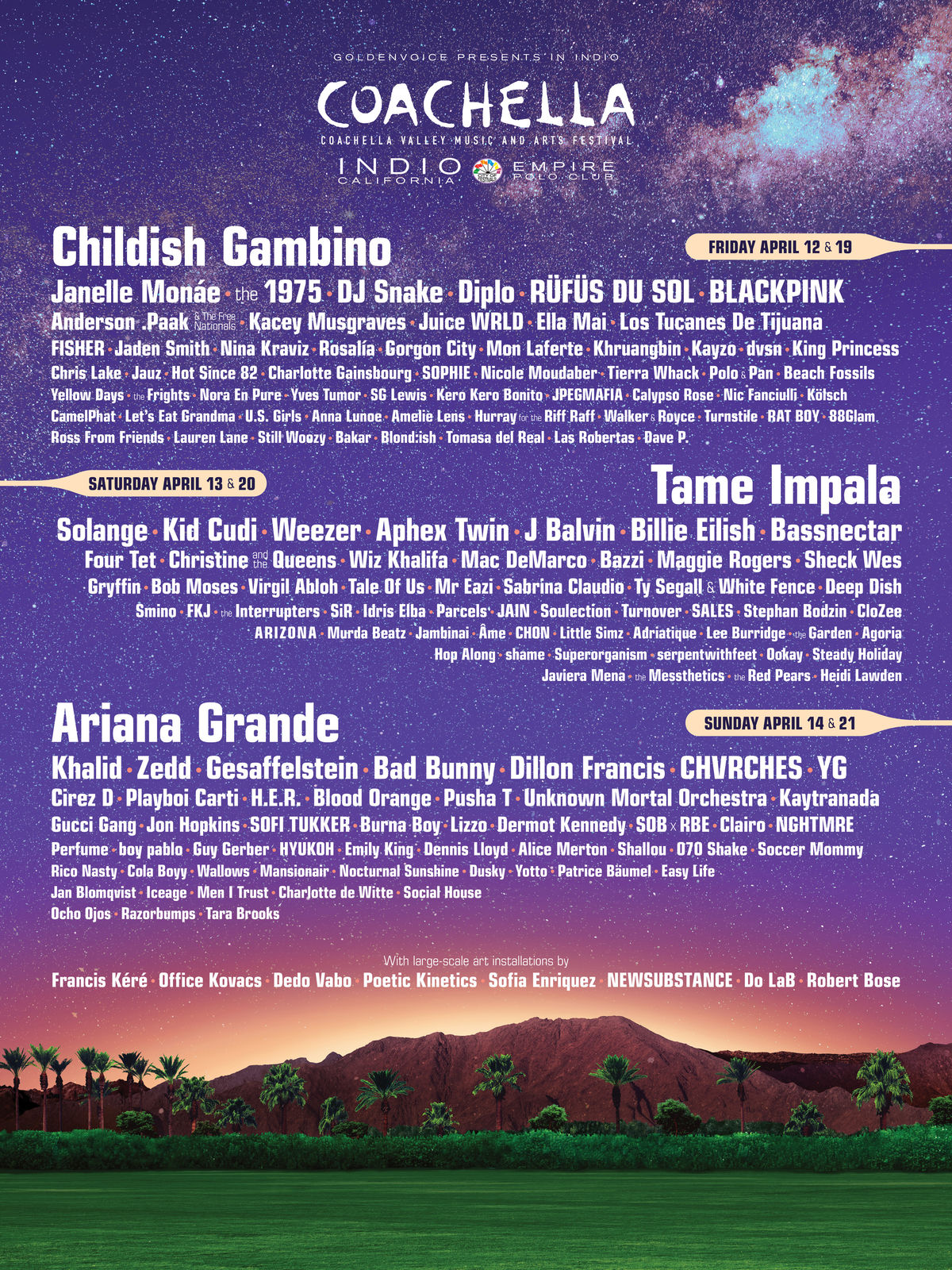 2019 Coachella poster featuring the full weekend lineup.