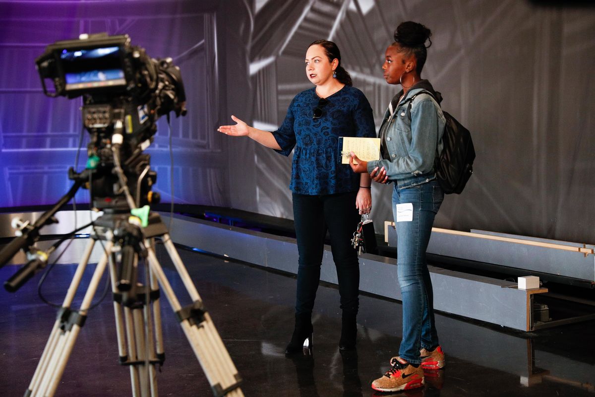A John Muir High School student receive behind-the-scenes tour of AXS TV studios during a Job Shadow hosted by AEG at L.A. LIVE on Friday, March 29, 2019.