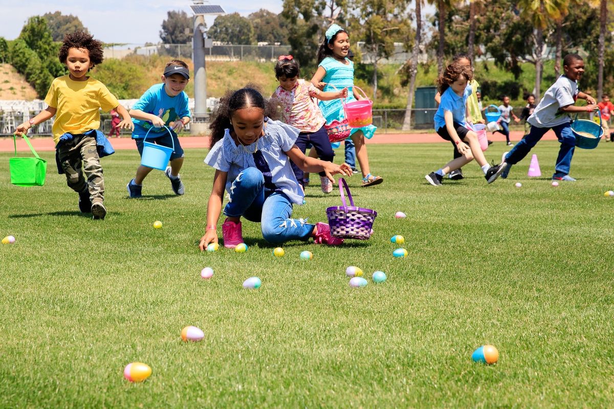 Children race around the field during the 13th Annual Easter Egg Hunt and Earth Day Celebration at Dignity Health Sports Park hosted by AEG’s ASCSC Community Foundation and the LA Galaxy Foundation on April 19, 2019. 