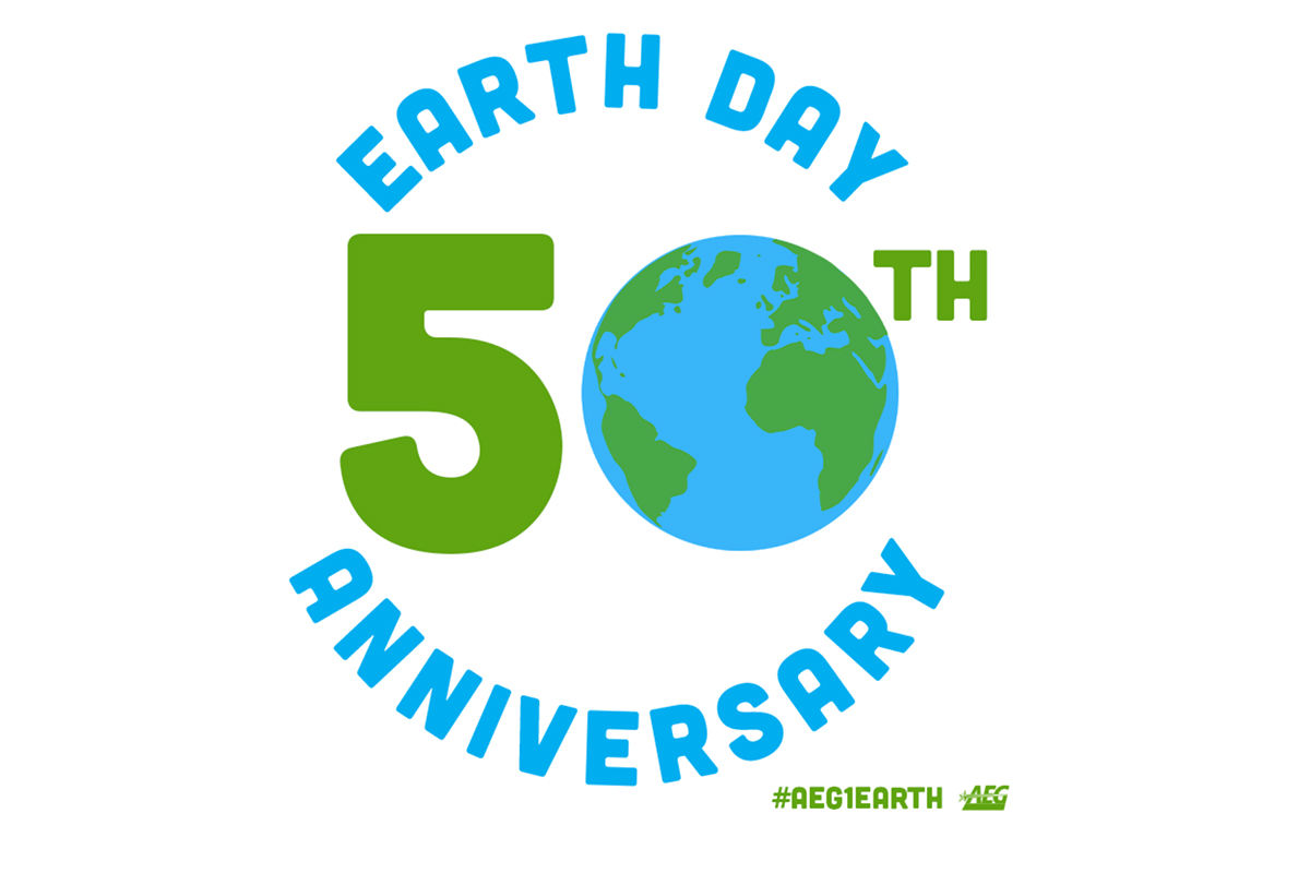 Earth Day graphic with the glob depicted in blue.