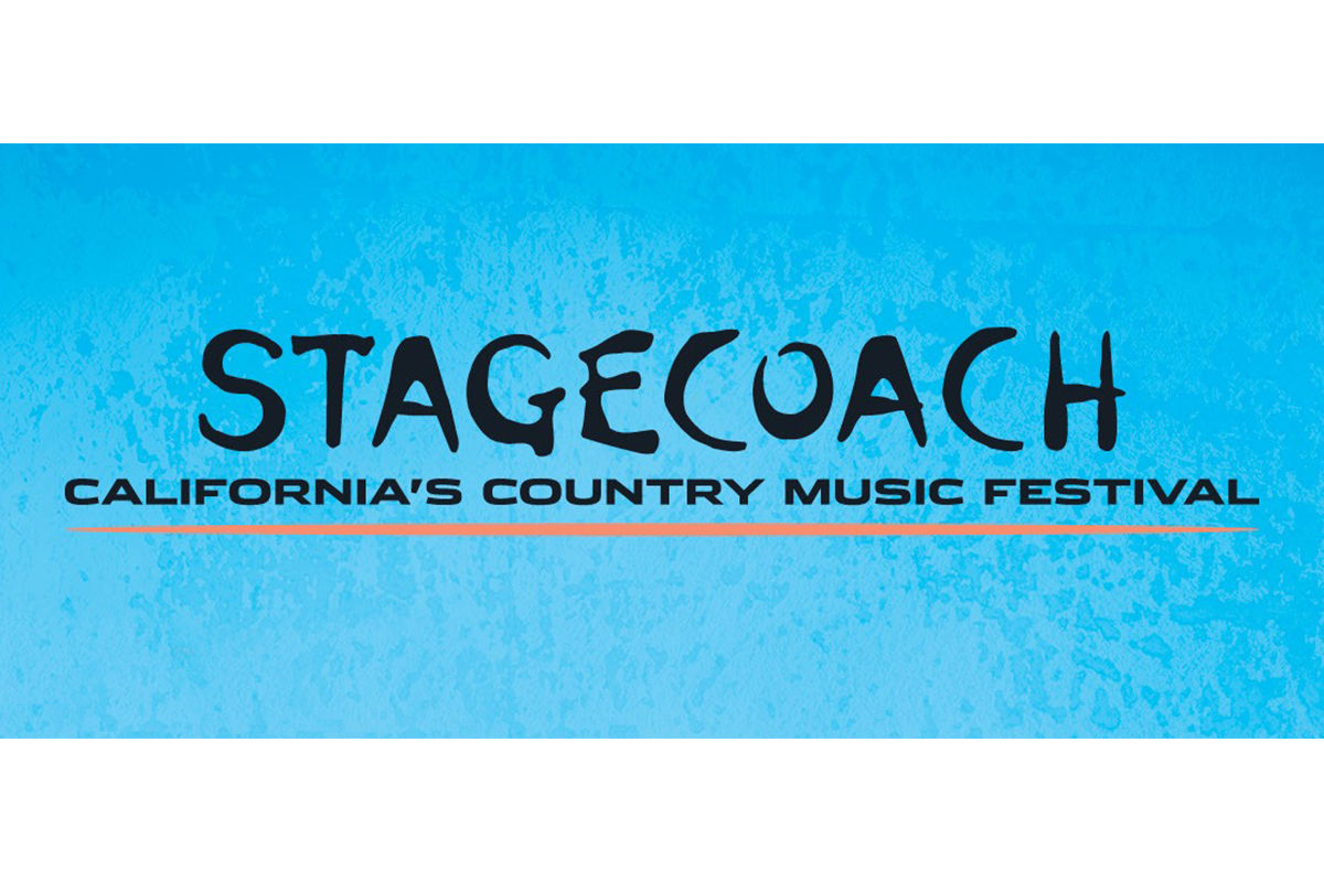 Stagecoach: California's Country Music Festival appears on a blue textured background with an orange painted line below.