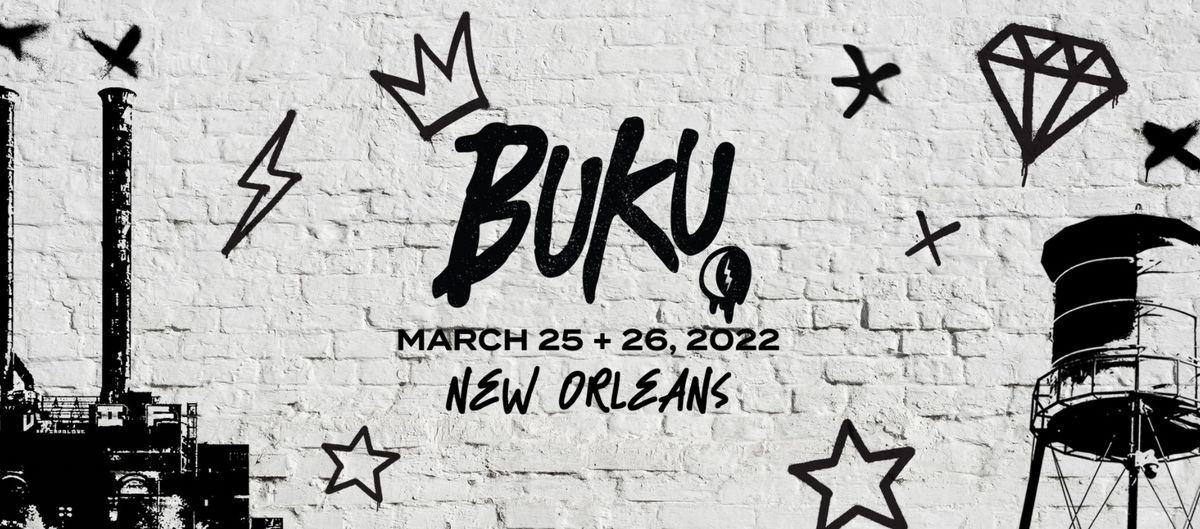 BUKU appears as graffiti on a white wall with the dates March 25 and 26 below. 