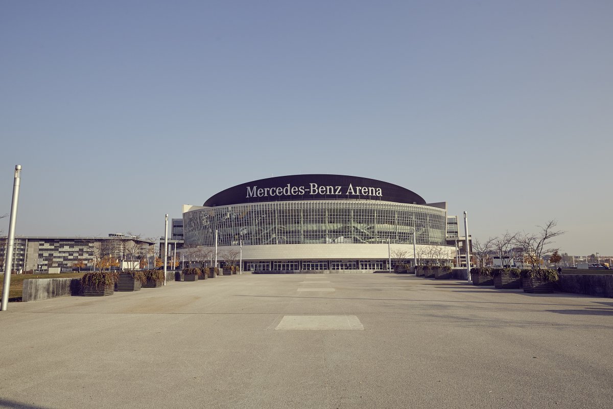 Exterior image of Mercedes Benz Arena in Berlin during the day